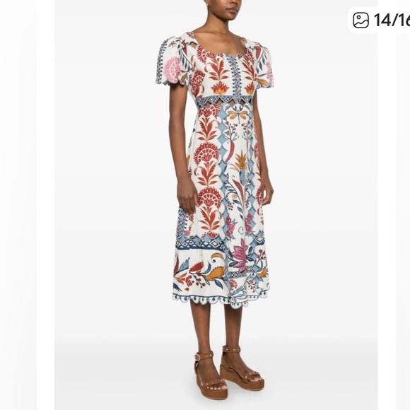 Farm Rio- Romantic Lightness Short Sleeve, embroidered Midi Dress size S - NWOT - Picture 6 of 9